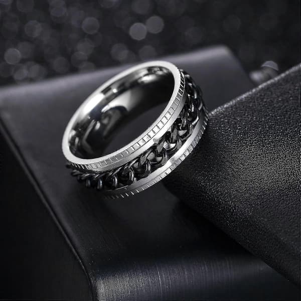 Angstringe til mænd Fidgetringe til mænd Kvinder Kædespinnerringe til børn Teen Titanium Stålringe Silver Black 9