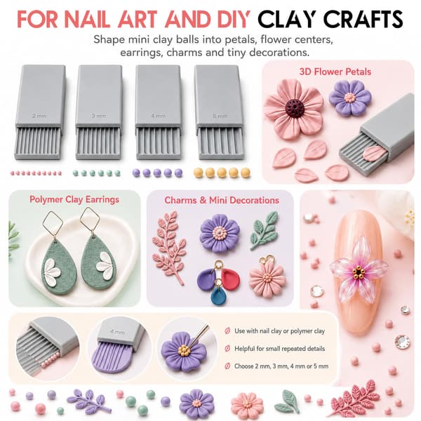 3D Print Ler Gel Kugle Maker Værktøj, Mini Polymer Ler Perle Maker, til 3D Gel Blomster, Kugle Former Rulleværktøj til Perfekte Runde Perler, Øreringe & 2-5MM Withe