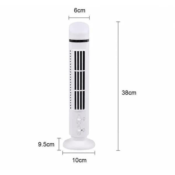 13\" Bladeless tårnventilator, 90° oscillerende indendørs ventilator, bærbar USB piedestalventilator, hvid