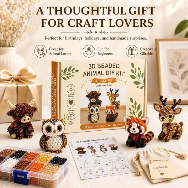 Voivey 3D Perle Dyresæt, DIY Perlehåndværkssæt til Voksne, 4 Designs