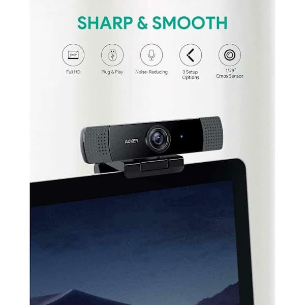 Aukey Full HD (1080p) Webcam til videochat med stereomikrofon - Sort - USB