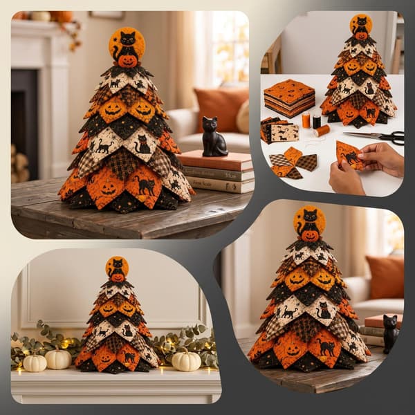 DIY Halloween-tilkkukangaspuusarja, 3D-ompelutyö Halloween-puu E/1
