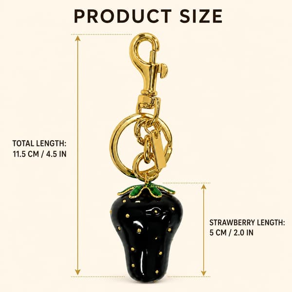 Väskberlock, söta handväskberlocker, väsktillbehörsberlocker, väskkedjor, handväskberlocker Black Strawberry - Gold