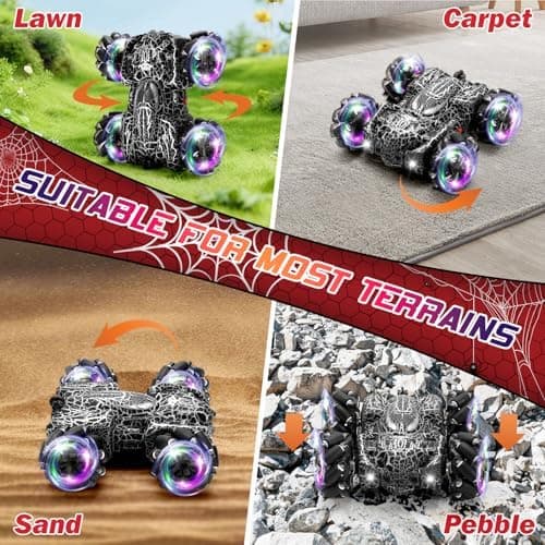 Gestusfølende RC Stuntbil med LED-lys Dobbeltsidet RC Biler Edderkoppe Legetøj Dual Control Black