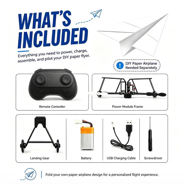 RC Papirflysæt, DIY RC Fly til Hobbyfolk, Piloter, Begyndere 1-BATT Black