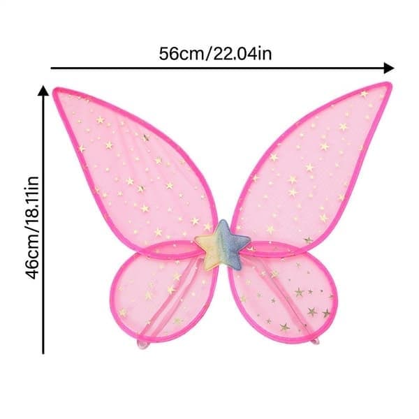 Alvevinger utkledningsvinger ROSA RØD STJERNE, Roserød, Stjerne-stjerne rose red star-star