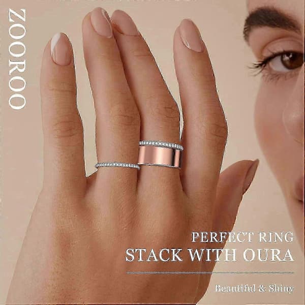 2-pak 14K guldbelagte Oura Ring Stackers til Gen 3/Gen 4 - CZ simulerede diamant damestabelringe Rosegold 9