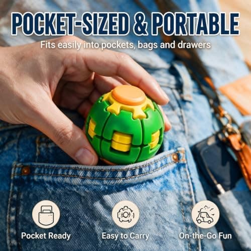 2-pack 3D-printad press-för-att-snurra fidget-boll, 360° rotation press-rotera Blue-orange