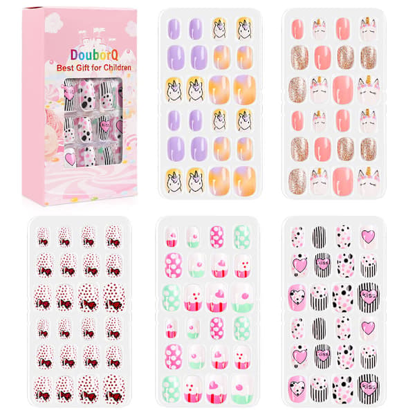 120 st Kids False Nails Press-on, Full Cover Korta False Nails 3D för flickor Barn (Huvudbildsstil)