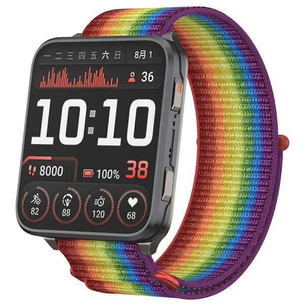 För Garmin Venu X1 handledsrem Magic Tape Nylon Loop klockarmband med metallring - Regnbåge Multicolor Rainbow