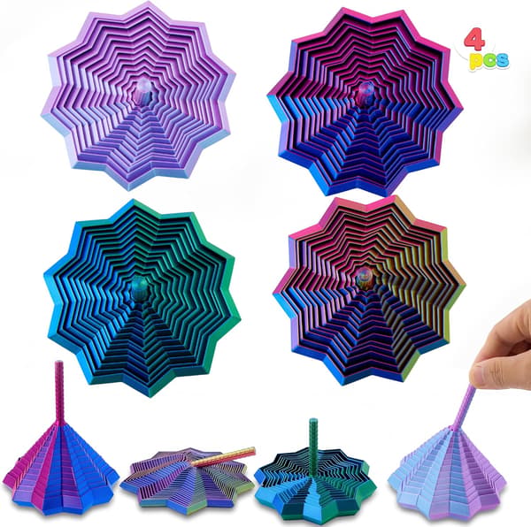 JOYIN 4 STK 3D-printet utvidet sensorisk fidget-stjerne, 3D-printede fidget-leker med roterende spiraldesign egnet for voksne og jenter gutter,