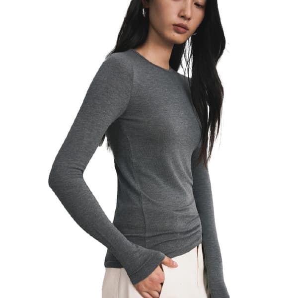 Højstræk Modal Cashmere Slim Fit Langærmet Top til Kvinder 5 Farver, Grå Grey