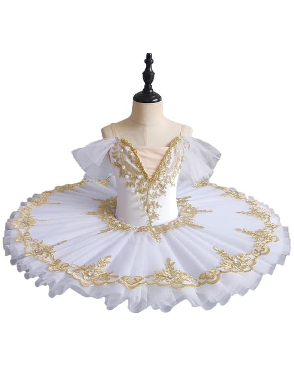 Balettdräkt för flickor med platt tutu-kaminol, vit, storlek 130 cm white 130cm