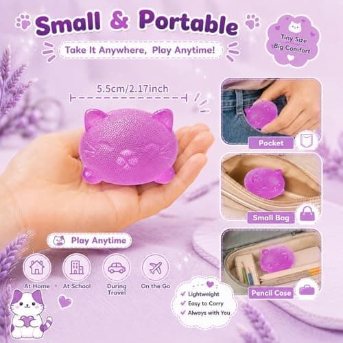Taba Cat Squishy Fidget Leksaker, Lila Långsamt Stigande Squishy Klämleksak Purple