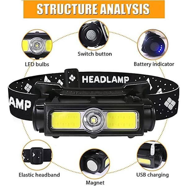 Vanntette hodelykter 2000 Lumen Supersterke hvite røde lys, 7 moduser for camping, sykling, løping, fiske