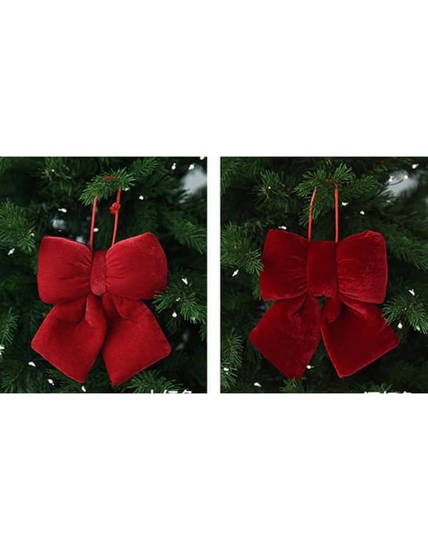 Julesløyfe Ornament Stoff 3D Dekor Rød/Burgunder Tre Størrelser, Rød, Medium red middle