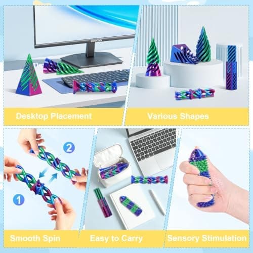 Spiral Cone Fidgetleke - 3D Fidgetleker for ADHD og angstlindring Magenta and Blue