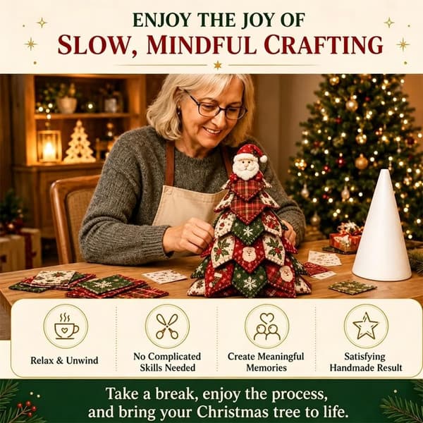 DIY Quiltad Julgran Kit, 3D Tyg Patchwork Hantverk för Nybörjare 7in Style E