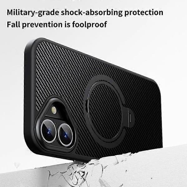 Magnetisk deksel med ringholder og stativ for iPhone 16 Plus, PC+TPU, Støtsikkert telefondeksel