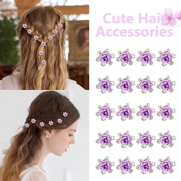 Hårklemmer, 20 Mini Lilla Blomsterhårklemmer, Søde Rhinestone Lille Størrelse
