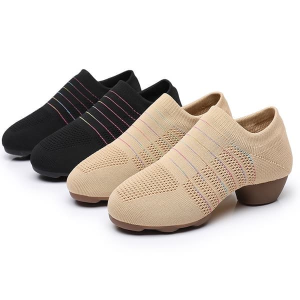 Kvinders Square Dance Sneakers, Åndbar Mesh Blød Sål 3cm Hæl til Ballroom Dans og Performance, Sort Black
