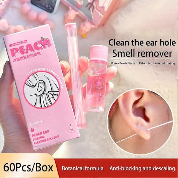 60X Pierced Ear Cleaning Set Peach Ear Piercing Cleaning Holes Solution