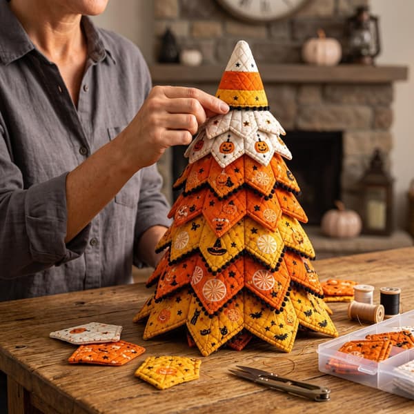 DIY Halloween tikattu kangaspuusarja, 3D ompeluartesetti Halloween-puu, C C