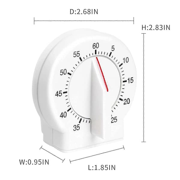 Kjøkkentimer, lettlest 60-minutters mekanisk timer (hvit)