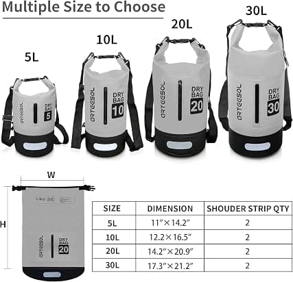 Vanntett tørrpose 5L 10L 20L 31L Vanntett pose med lang justerbar stropp GREY 30L