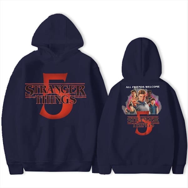 Stranger Things 5 Hættetrøje - Unisex - Varm Fleeceforet Sweatshirt - Efterår/vinter Marineblå 2 M Marineblå 2 M Navy Blue 2 M
