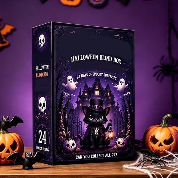 Halloween Adventskalender 2026, 24 dagar, 2D Akryl, Kattdesign (J)