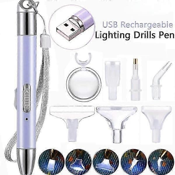 USB-genopladelig lys-borepen til 5D diamantmaling DIY-værktøjspen til diamantbroderi, gul