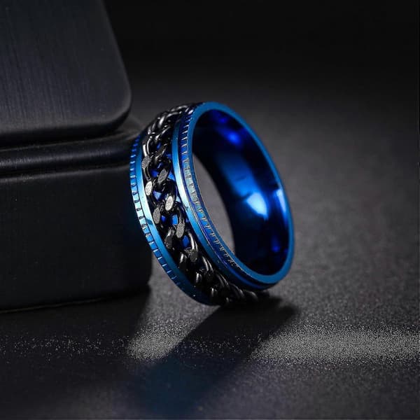 Angstringe til mænd Fidgetringe til mænd Kvinder Kædespinnerringe til børn Teen Titanium Stålringe Blue Black 12