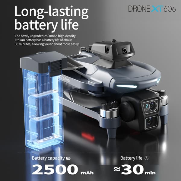 XT606 GPS-drone med kamera til voksne 4K EIS, drone med 4,3\" HD-skærm XT606-3BATTERY