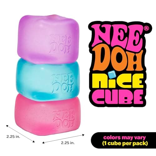 Schylling Needoh Nice Cube - Sensorisk klemmelegetøj med super solid squish - 2,25\" terning - Farver kan variere (pakke med 1) - Tosproget emballage