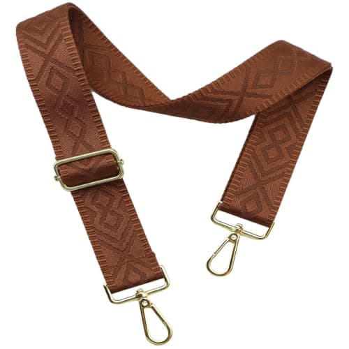 Crossbody-stropper til punge Brede skuldertaskestropper Justerbar erstatningsbroderet pungstrop til håndtasker Gold Hardware-brown-2