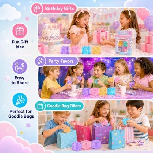 4-pack glitter stresskub squishy-leksaker, mjuka klämleksaker för stress och fidget