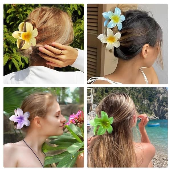 6-pack blomklämma för kvinnor, hawaiiansk plumeriablomma hårklämma för tjockt hår
