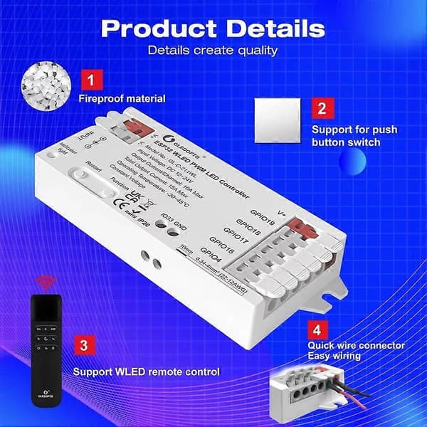 ESP32 PWM WLED LED-controller 5 tilstande i 1 DC 12-24V