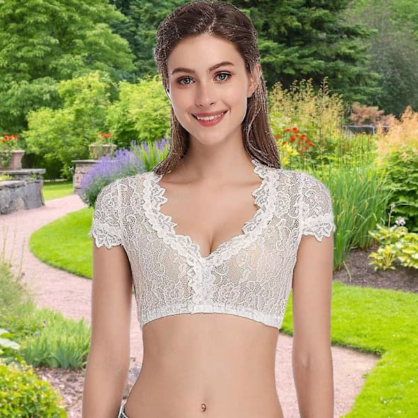 Elegant Dirndl bluse til kvinder, sort dirndl bluse, blondebluse til Oktoberfest, hvid