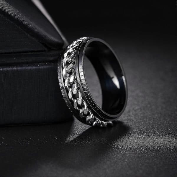 Angstringe til mænd Fidgetringe til mænd Kvinder Kædespinnerringe til børn Teen Titanium Stålringe Black Silver 14