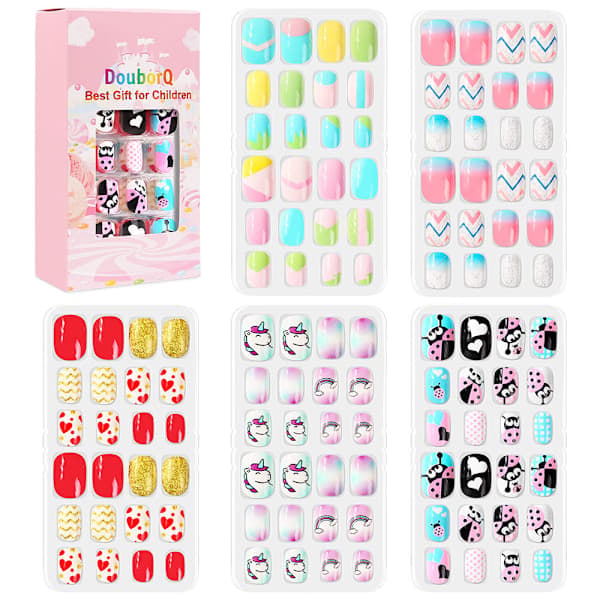 120 st Kids False Nails Press-on, Full Cover Korta False Nails 3D för flickor Barn (Huvudbildsstil)