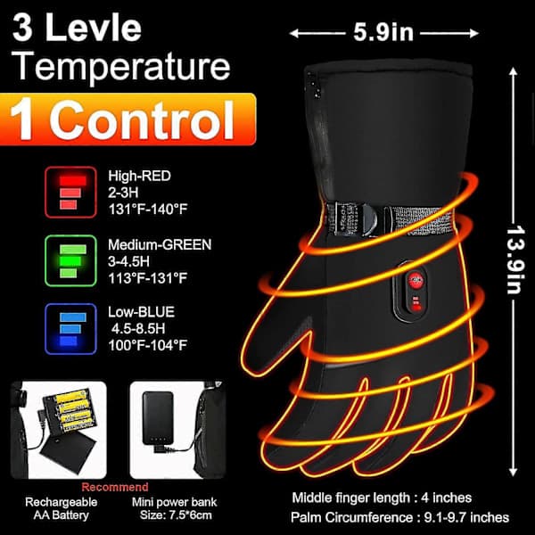 Genopladelige opvarmede handsker - Opvarmede vanter holder varmen vinter 5V 6000mah Sort