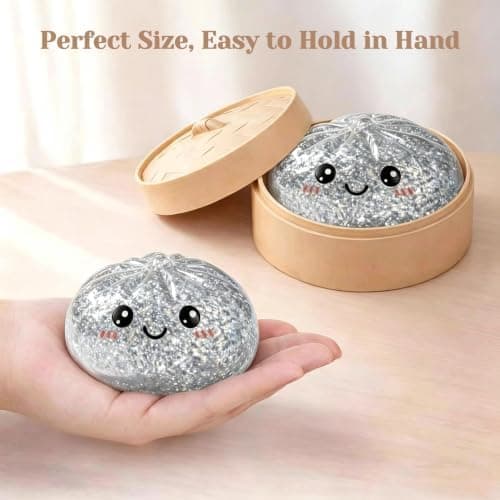 Glitter Dumpling Squishy Squeeze Legetøj med Damper, Blød Langsom Rebound Stress- og Angstdæmpende Sensorisk Fidget Bold til Børn og Voksne (Guld)
