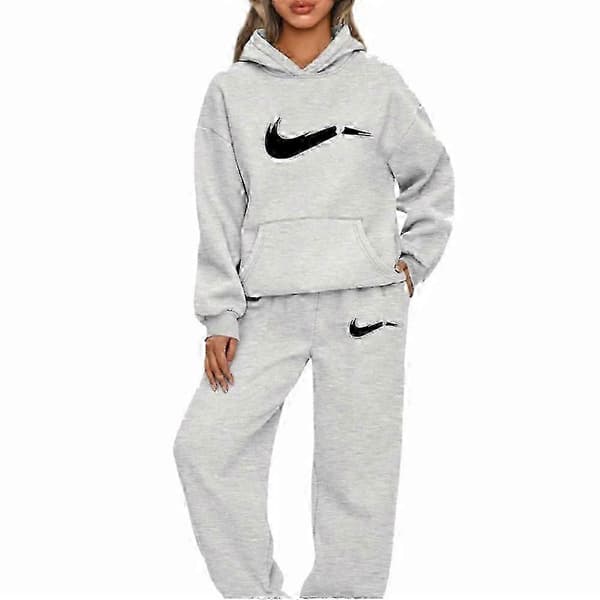 2 stk/sett Stilig hettegenser for kvinner Høst-joggedress Elastisk mansjett Dyp skritt Vinter hettegenser bukse sett pink   white L