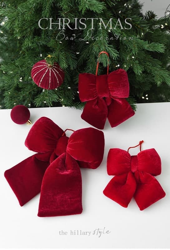Julesløyfe Ornament Stoff 3D Dekor Rød/Burgunder Tre Størrelser, Rød, Medium red middle