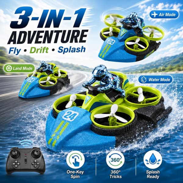 land sea air Drone 3-i-1 RC Hovercraft, Blå: 2 batterier Blue