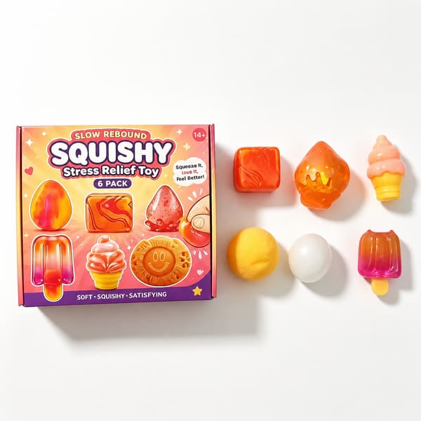 6-pack orange långsamt stigande squishy-leksaker, isglass och geometrisk stresslindrande sensorisk presentuppsättning