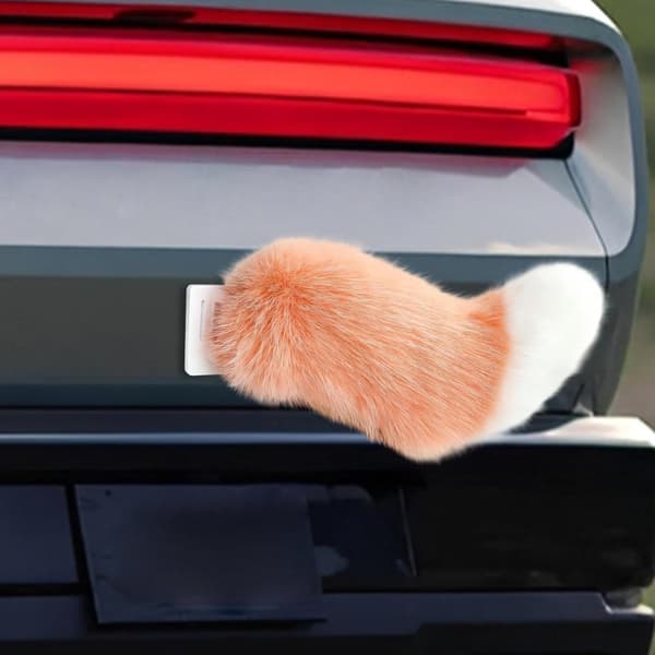 Viftende hale til bil Oppladbar selvklebende plysj utvendig ornament Orange