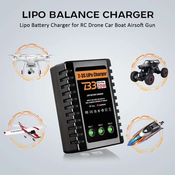 LiPo-oplader til 2S-3S (7,4-11,1V) LiPo-batteri til RC-legetøj og -model (gul) Yellow
